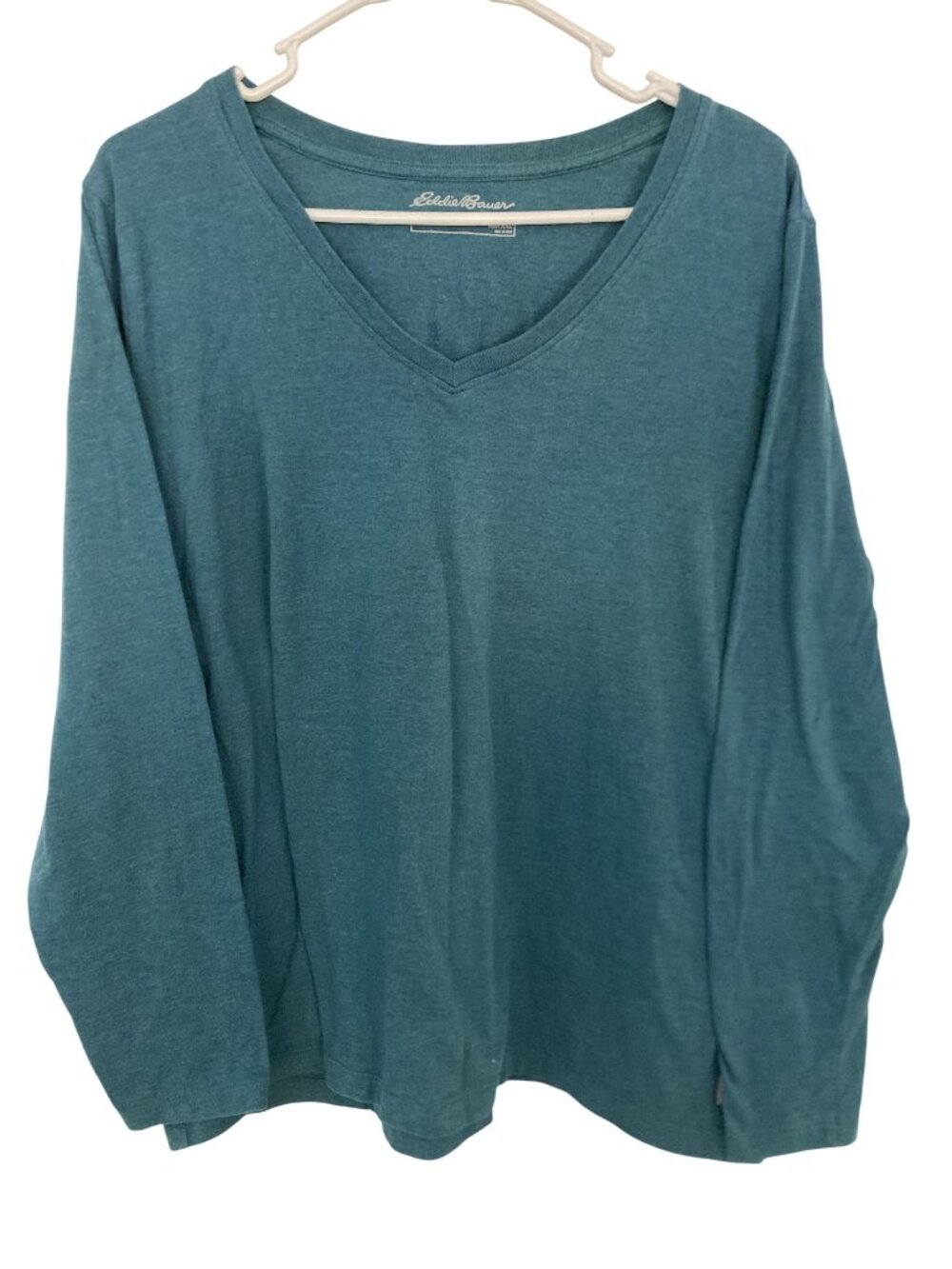 Eddie Bauer Womens XXL Teal Long-Sleeve V-Neck Shirt Soft Lightweight Cotton